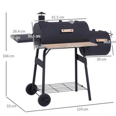 Outsunny Portable Charcoal BBQ Grill Steel Offset Smoker Combo Backyard - 3