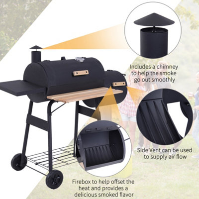 Outsunny Portable Charcoal BBQ Grill Steel Offset Smoker Combo Backyard - 6