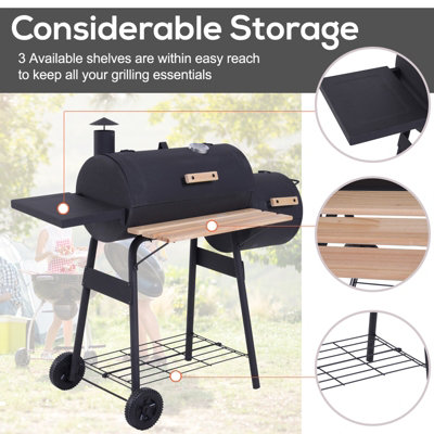 Outsunny Portable Charcoal BBQ Grill Steel Offset Smoker Combo Backyard - 7