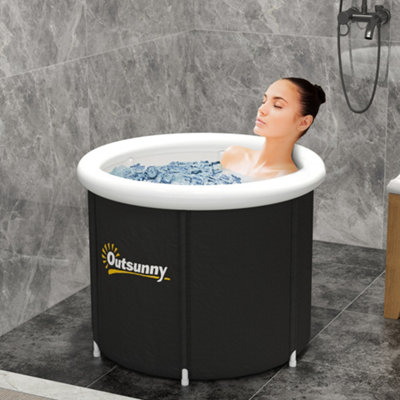 Outsunny Portable Cold Water Therapy Tub, Ice Bath with Thermo Lid - Black