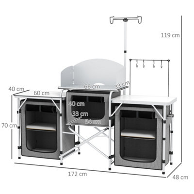 Outsunny Portable Folding Camping Kitchen with Windshield Light Stand Carry Bag - 3