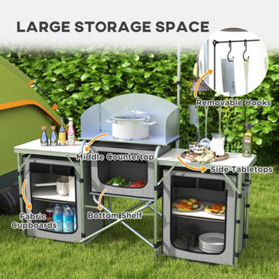 Outsunny Portable Folding Camping Kitchen with Windshield Light Stand Carry Bag - 4