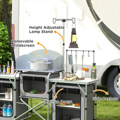 Outsunny Portable Folding Camping Kitchen with Windshield Light Stand Carry Bag - 5