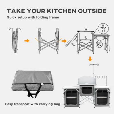 Outsunny Portable Folding Camping Kitchen with Windshield Light Stand Carry Bag - 6
