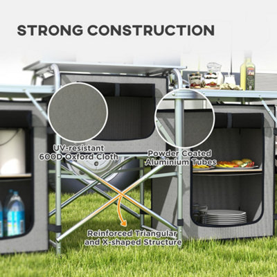 Outsunny Portable Folding Camping Kitchen with Windshield Light Stand Carry Bag - 7