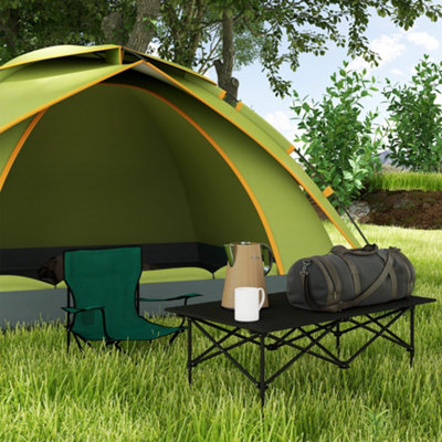 Outsunny Portable Folding Camping Table w/ Roll Up Aluminium Top Carry Bag Black