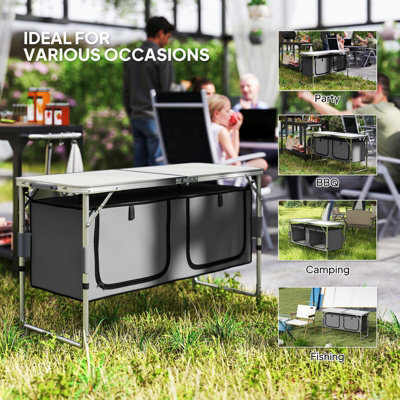 Outsunny Portable Folding Camping Table with Storage & Adjustable Height