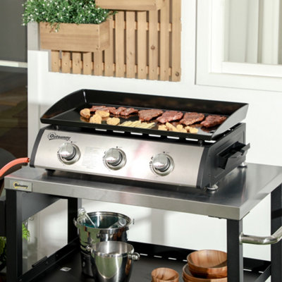 Outsunny Portable Gas Plancha BBQ Grill with 3 Burners, Non-Stick ...