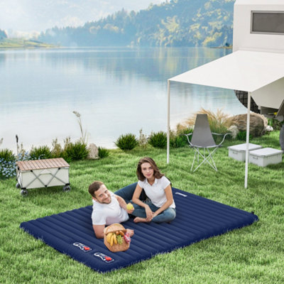 Outsunny Portable Inflatable Camping Bed with Double Mattress Navy Blue