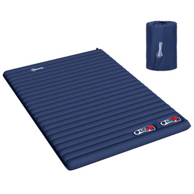 Outsunny Portable Inflatable Camping Bed with Double Mattress Navy Blue