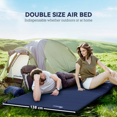 Outsunny Portable Inflatable Camping Bed with Double Mattress Navy Blue