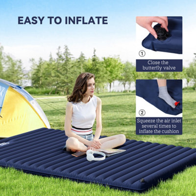 Outsunny Portable Inflatable Camping Bed with Double Mattress Navy Blue