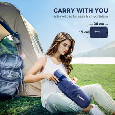 Outsunny Portable Inflatable Camping Bed with Double Mattress Navy Blue