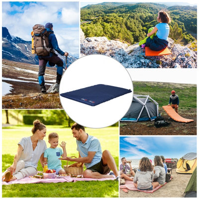 Outsunny Portable Inflatable Camping Bed with Double Mattress Navy Blue
