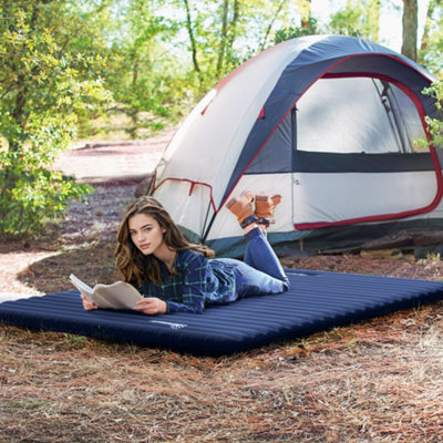 Outsunny Portable Inflatable Camping Bed with Double Mattress Navy Blue