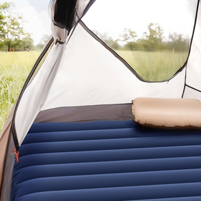 Outsunny Portable Inflatable Camping Bed with Double Mattress Navy Blue
