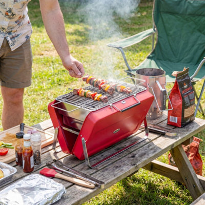 Outsunny Portable Mini Charcoal Barbecue Grill with Suitcase Shell, Red