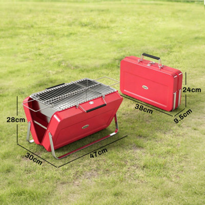 Outsunny Portable Mini Charcoal Barbecue Grill with Suitcase Shell, Red