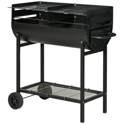 Outsunny Portable Outdoor Charcoal BBQ Grill Cart 2 Rolling Wheels