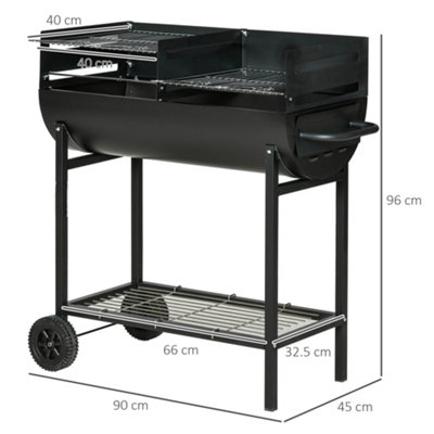 Outsunny Portable Outdoor Charcoal BBQ Grill Cart 2 Rolling Wheels - 3