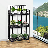 Outsunny Portable Retro 3-Tier Garden Plant Stand Metal Flower Display Rack