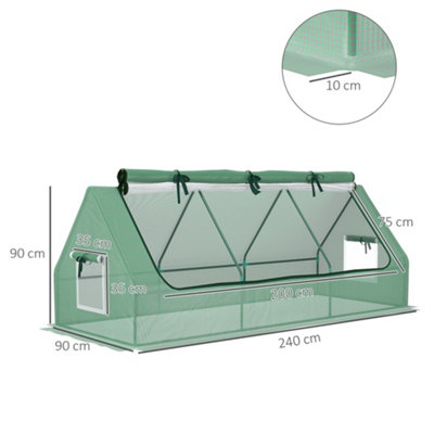 Outsunny Portable Small Polytunnel with Mesh Windows, 240x90x90cm