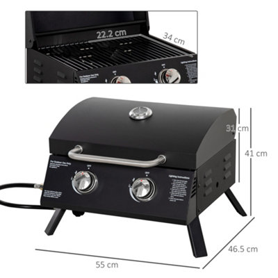 Outsunny Portable Tabletop Gas BBQ Grill Barbecue w/ 2 Burner Lid Thermometer - 3