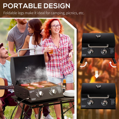 Outsunny Portable Tabletop Gas BBQ Grill Barbecue w/ 2 Burner Lid Thermometer - 7