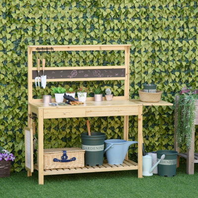 Costzon Kids Wooden Potting Bench - Outdoor Gardening Toy With Sink, Chalkboard & Storage