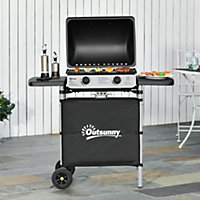 Outsunny Propane Gas Barbecue Grill 2 Burner Cooking BBQ 5.6 kW w/ Side Shelves