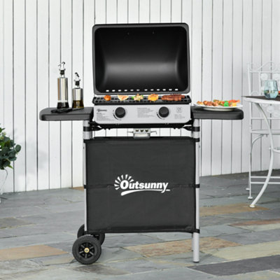 Outsunny Propane Gas Barbecue Grill 2 Burner Cooking BBQ 5.6 kW w Side Shelves