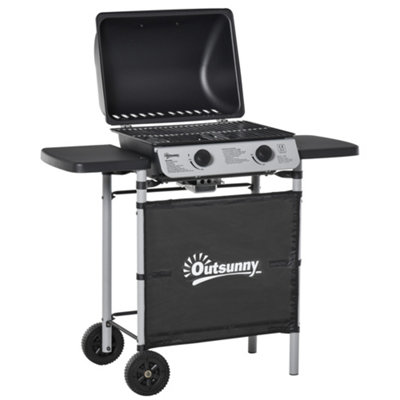 Outsunny Propane Gas Barbecue Grill 2 Burner Cooking BBQ 5.6 kW w/ Side Shelves