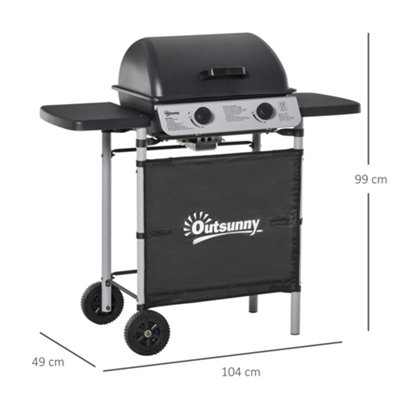 Outsunny Propane Gas Barbecue Grill 2 Burner Cooking BBQ 5.6 kW w/ Side Shelves - 3