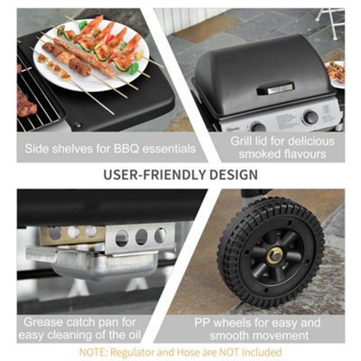 Outsunny Propane Gas Barbecue Grill 2 Burner Cooking BBQ 5.6 kW w/ Side Shelves - 4
