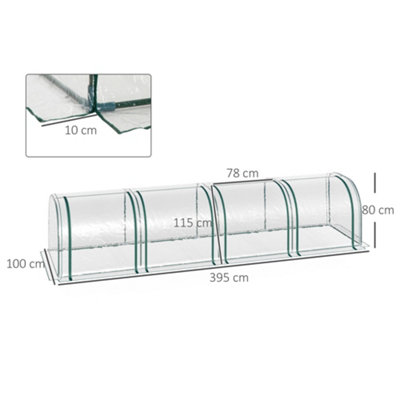 Outsunny PVC Tunnel Greenhouse Green Grow House Steel Frame for Garden Backyard with Zipper Doors 395x100x80 cm Clear - 3