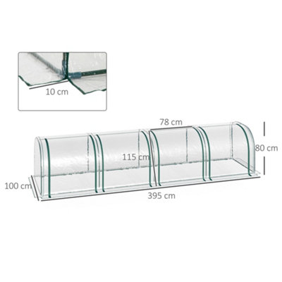 Outsunny PVC Tunnel Greenhouse Green Grow House Steel Frame for Garden Backyard with Zipper Doors 395x100x80 cm Clear
