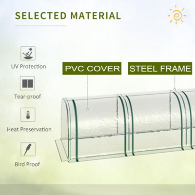 Outsunny PVC Tunnel Greenhouse Green Grow House Steel Frame for Garden Backyard with Zipper Doors 395x100x80 cm Clear - 5