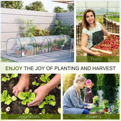 Outsunny PVC Tunnel Greenhouse Green Grow House Steel Frame for Garden Backyard with Zipper Doors 395x100x80 cm Clear - 6