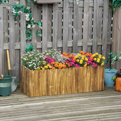 Outsunny Raised Flower Bed Wooden Rectangualr Planter Container Box Garden Wood
