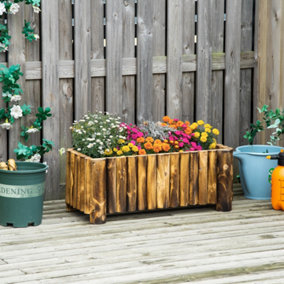 Outsunny Raised Flower Bed Wooden Rectangualr Planter Container Box Wood 4 Feet Natural