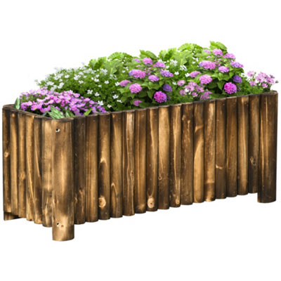 Outsunny Raised Flower Bed Wooden Rectangualr Planter Container Box Wood 4 Feet