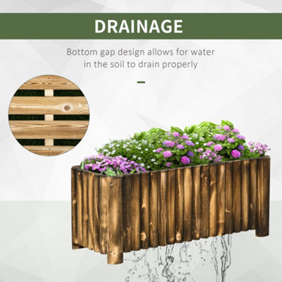 Outsunny Raised Flower Bed Wooden Rectangualr Planter Container Box Wood 4 Feet