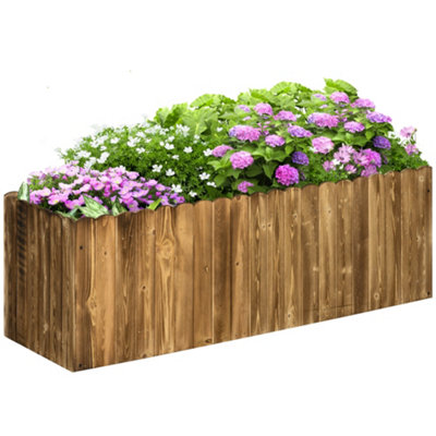 Outsunny Raised Flower Bed Wooden Rectangular Planter Container Box Garden Wood