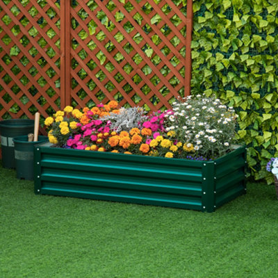 Outsunny Raised Garden Bed Elevated Planter Box for Flowers Green