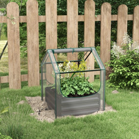 Outsunny Raised Garden Bed Planter Box with Greenhouse, Clear and Dark Grey