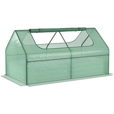Outsunny Raised Garden Bed Planter Box with Greenhouse, Large Window, Green