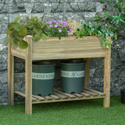 Outsunny Raised Garden Bed w/ Legs and Storage Shelf Elevated Wood Planter Box
