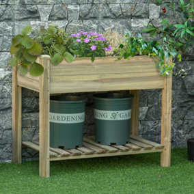 Outsunny Raised Garden Bed w/ Legs and Storage Shelf Elevated Wood Planter Box