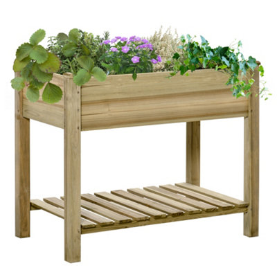 Outsunny Raised Garden Bed w/ Legs and Storage Shelf Elevated Wood Planter Box