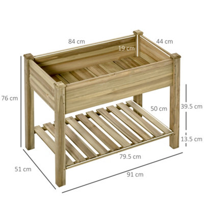 Outsunny Raised Garden Bed w/ Legs and Storage Shelf Elevated Wood Planter Box - 3